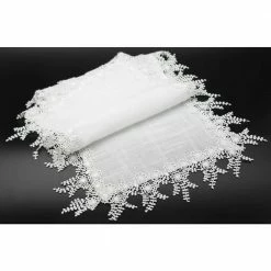 16 in. x 36 in. White Floral Garden Lace Trim Table Runner, White by Manor Luxe
