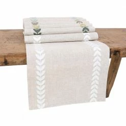 15 in. x 70 in. Cute Leaves Crewel Embroidered Table Runner, White/Natural by Manor Luxe -Table Linens Shop whites manor luxe table runners xd192031570wt 4f 1000