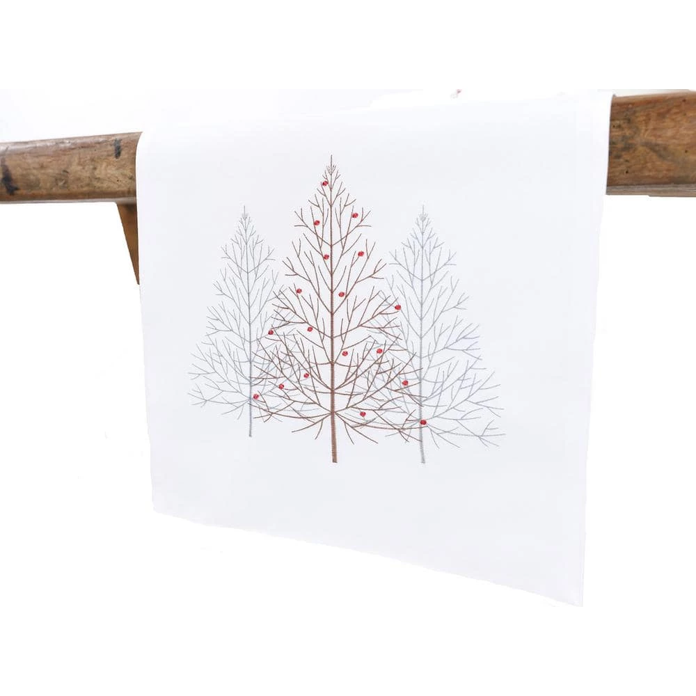 15 in. x 70 in. Festive Trees Embroidered Christmas Table Runner, White by Manor Luxe 4 15 in. x 70 in. Festive Trees Embroidered Christmas Table Runner, White by Manor Luxe - Image 2