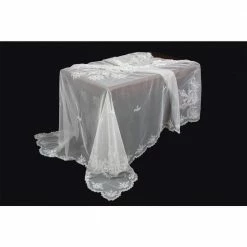 80 in. x 80 in. Merrigold Lace Embroidered Tablecloth with Beaded Accents by Manor Luxe