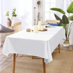 60 in. x 84 in. White Linen Faux-Fabric Rectangle Waterproof Tablecloth for Dining and Kitchen Table by Pro Space -Table Linens Shop whites tablecloths tbc6084w fa 1000