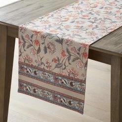 Autumn Garden 16 in. W x 90 in. L Taupe Floral Cotton Table Runner by The Company Store