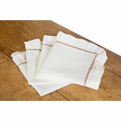 Hemstitch/Ruffle 20 in. x 20 in. Trim White and Natural Hemstitch Napkins (Set of 4) by Xia Home Fashions