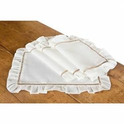 Hemstitch/Ruffle 14 in. x 20 in. Trim White and Natural Hemstitch Placemats (Set of 4) by Xia Home Fashions