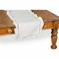 Hemstitch/Ruffle 16 in. x 54 in. Trim White and Natural Hemstitch Table Runner by Xia Home Fashions