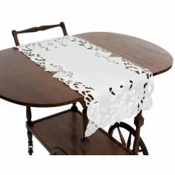 Delicate Lace 16 in. x 34 in. White Embroidered Cutwork Table Runner by Xia Home Fashions