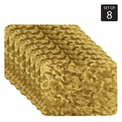 Metallic Leaf 18 in. x 12 in. Yellows/Golds Vinyl Placemats (Set of 8) by Dainty Home