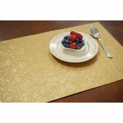 Susan Faux Leather Textured Damask Embossed Designed 12 in. x 18 in. Gold Rectangle Placemat (Set of 8) by Dainty Home -Table Linens Shop yellows golds dainty home placemats 8suspmgo 1f 1000