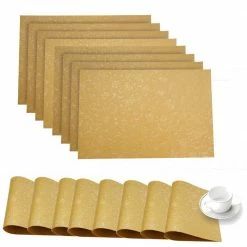 Susan Faux Leather Textured Damask Embossed Designed 12 in. x 18 in. Gold Rectangle Placemat (Set of 8) by Dainty Home