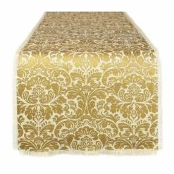 14 in. x 72 in. Gold Damask Print Jute Table Runner by DII