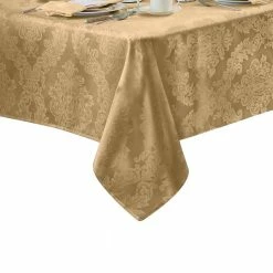 60 in. W x 84 in. L OvaL Gold Barcelona Damask Fabric Tablecloth by Elrene -Table Linens Shop yellows golds elrene tablecloths 21035gld 4f 1000