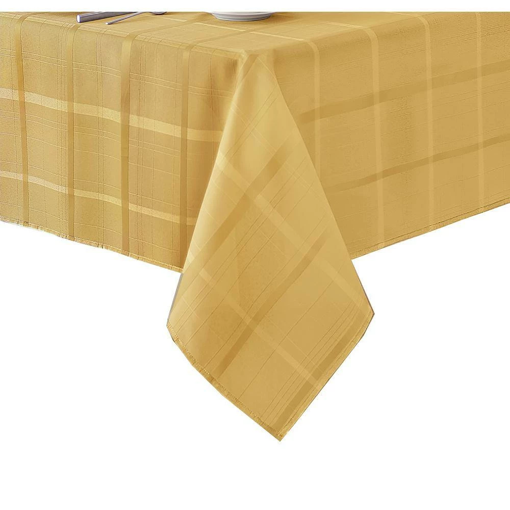 52 in. W x 70 in. L Ribbon Gold Elegance Plaid Damask Fabric Tablecloth by Elrene 5 52 in. W x 70 in. L Ribbon Gold Elegance Plaid Damask Fabric Tablecloth by Elrene - Image 3