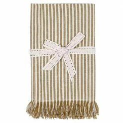 Amelia 16 in. W x 1 in. L Yellow Striped Cotton Table Runner - (Set of 8) Ochre Stripe Napkins by HomeRoots
