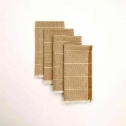 Amelia 16 in. W x 1 in. L Yellow Striped Cotton Table Runner Set of Eight Wide Striped Pale Yellow Napkins by HomeRoots