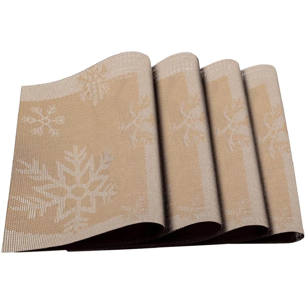 Golden Snowflakes Jacquard 12 in. x 18 in. PVC Fiber Woven Non-Slip Washable Placemat (Set of 4) by J&V TEXTILES 3 Golden Snowflakes Jacquard 12 in. x 18 in. PVC Fiber Woven Non-Slip Washable Placemat (Set of 4) by J&V TEXTILES