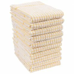 Set of 10 Grid Terry Kitchen Towels, 20 x 30 in., 100% Cotton, Ultra Absorbent Terry Dish Towels, Yellow by KAF HOME