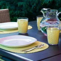 Fishnet 17 in. x 12 in. Lemon PVC Covered Jute Oval Placemat (Set of 6) by Kraftware -Table Linens Shop yellows golds kraftware placemats 13946 31 1000