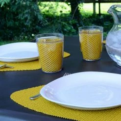 Fishnet 19 in. x 13 in. Golden PVC Covered Jute Wedge Placemat (Set of 6) by Kraftware -Table Linens Shop yellows golds kraftware placemats 35349 4f 1000