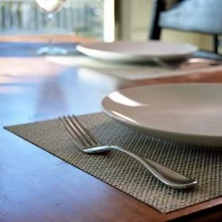 EveryTable 18 in. x 12 in. Golden Threads and Gray PVC Placemat (Set of 6) by Kraftware -Table Linens Shop yellows golds kraftware placemats 45647 31 1000