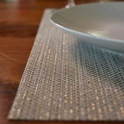 EveryTable 18 in. x 12 in. Golden Threads and Gray PVC Placemat (Set of 6) by Kraftware -Table Linens Shop yellows golds kraftware placemats 45647 4f 1000