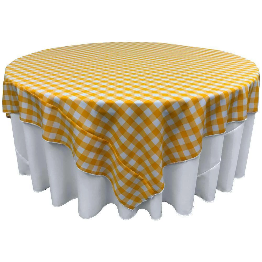 72 in. x 72 in. White and Dark yellow Polyester Gingham Checkered Square Tablecloth by LA Linen 4 72 in. x 72 in. White and Dark yellow Polyester Gingham Checkered Square Tablecloth by LA Linen - Image 2