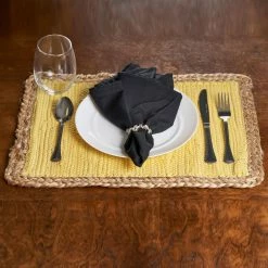 Sunny Day 19 in. x 13 in. Yellow Jute Bordered Cotton Placemat (Set of 4) by LR Home -Table Linens Shop yellows golds lr home placemats speci04178pmy1117 31 1000