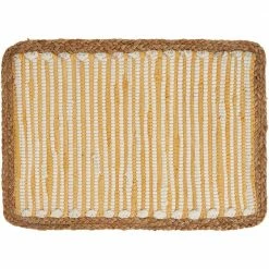 Sunny Day 13 in. x 19 in. White / Yellow Striped Jute Border Cotton Placemat (Set of 4) by LR Home