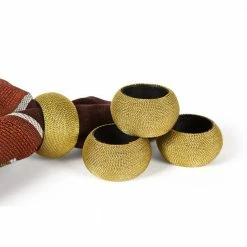 Cord Wrapped Gold Plastic Napkin Rings (Set of 4) by Manor Luxe